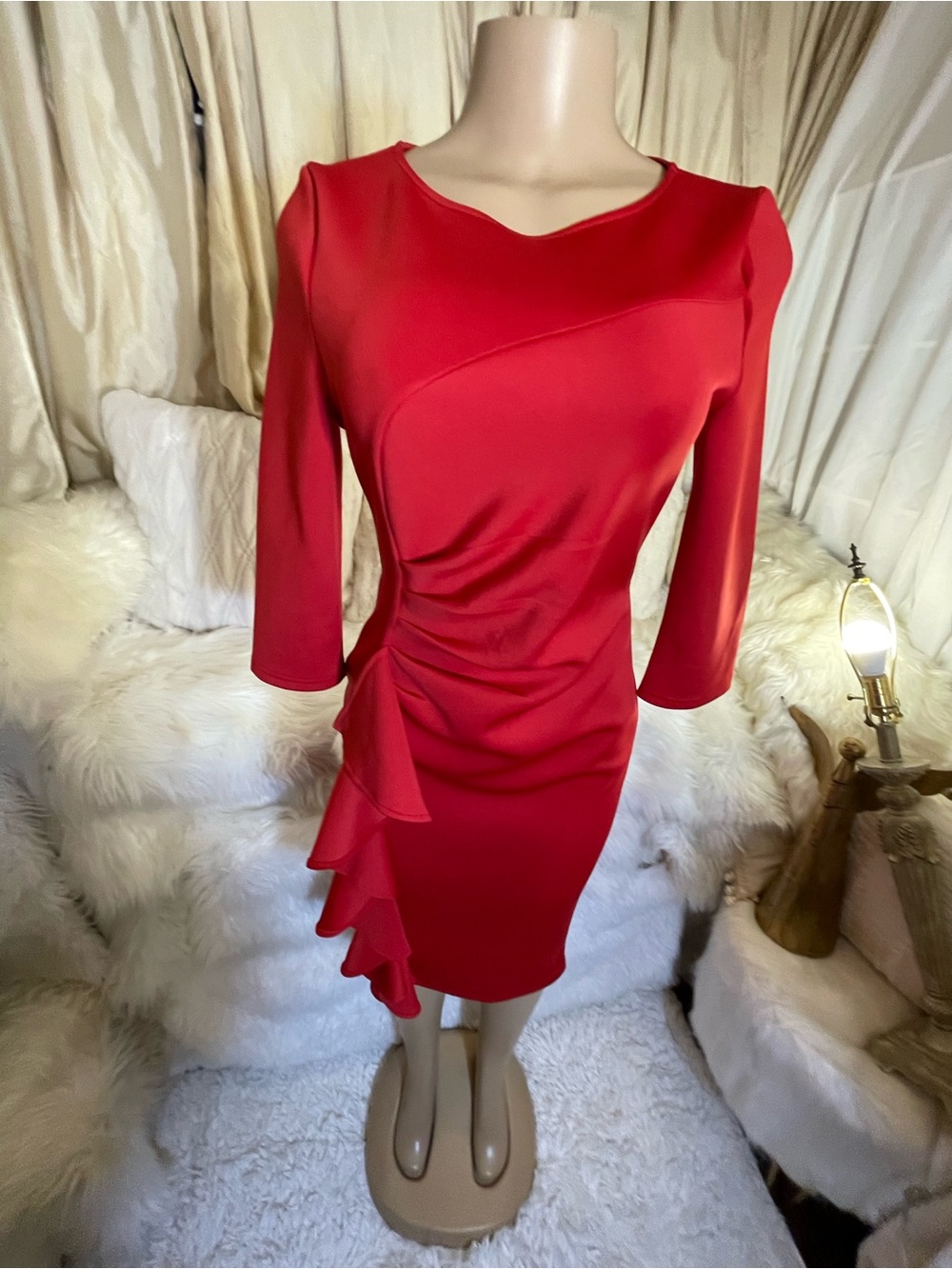 Authentic Burberry Scarf and  Red Long-Sleeve Pencil Dress-Skirt size Medium